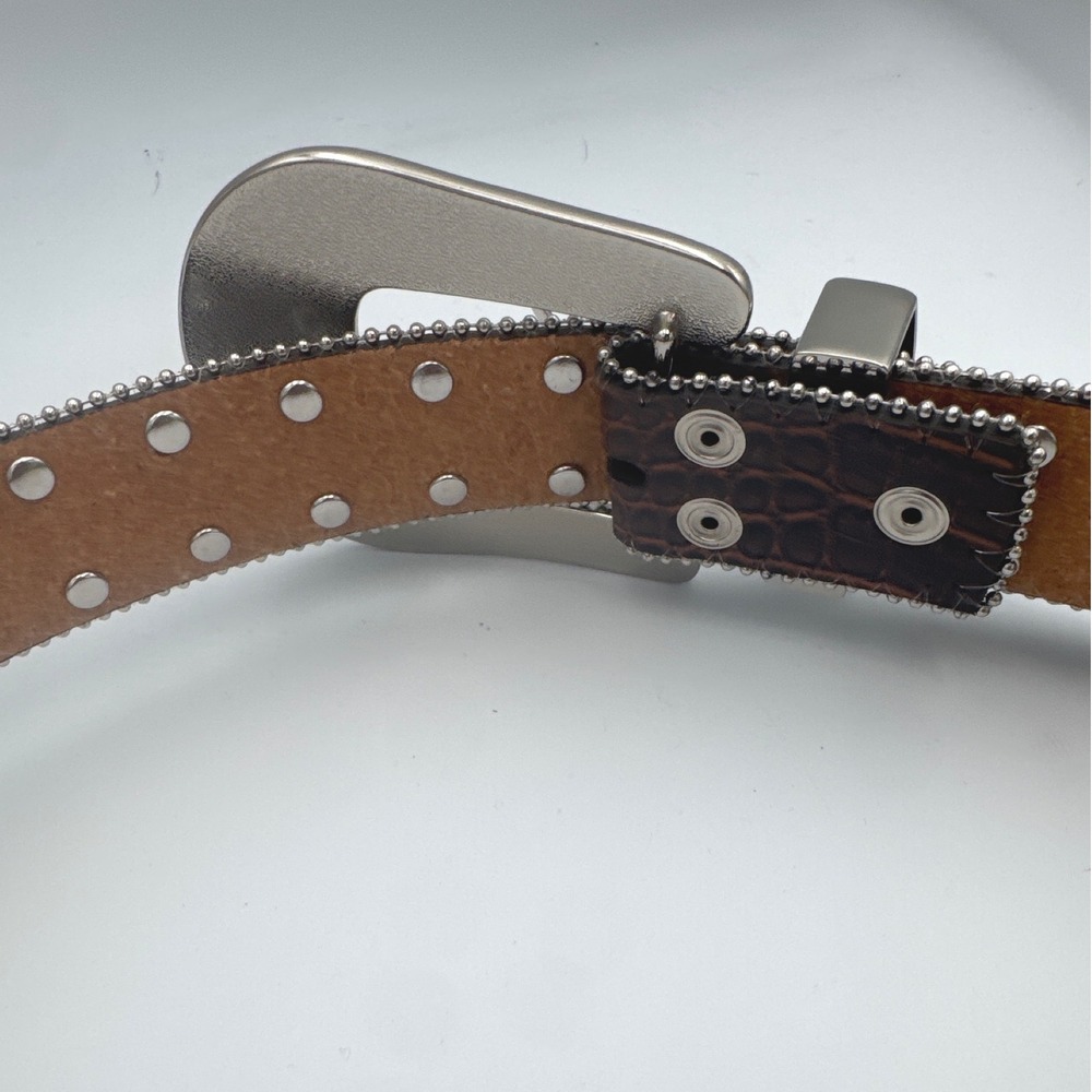 Western Belt Womens XL Brown Leather Croc Rhinestone Medallion Cowgirl Rodeo - Picture 9 of 10